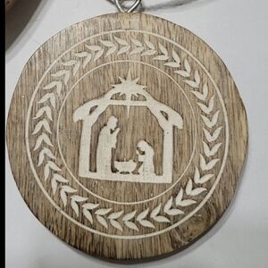 Carved Wood Christmas Nativity Scene Ornament, etched nativity scene, 3"